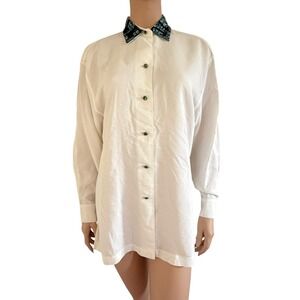 Todd Oldham Vintage 90's Designer White Blouse Sequin Beaded Collar S